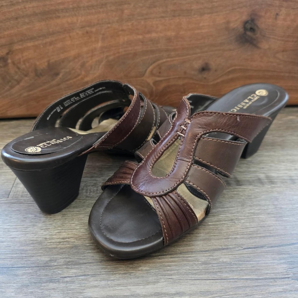 Earth Spirit Melany Brown Leather Slide Sandals Y2K Chunky Block Heel Womens 9
